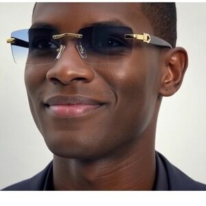 Sunglasses Blue Lens Frameless Elegant‎ Retro Vintage Luxury Style UV400 Street